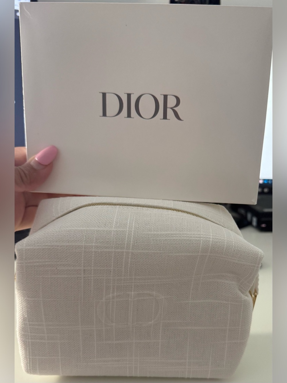 Dior Cream Textured Woven Cosmetic Pouch